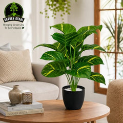 GARDEN GYANI Artificial Areca Palm Plant with Black Pot – 145 cm Tall Faux Tropical Decorative Plant with 35 Leaves for Home, Office & Living Room Décor