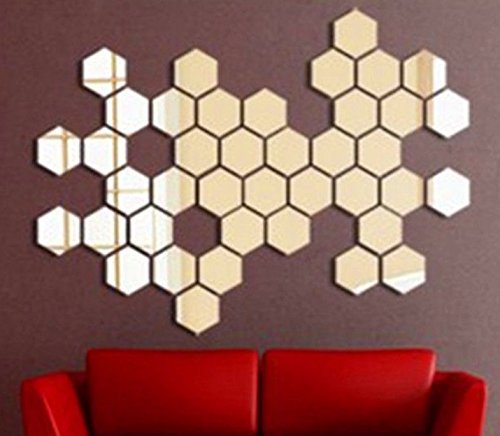 SYGA Acrylic Hexagon Wall Decor - 20 Golden Mirror