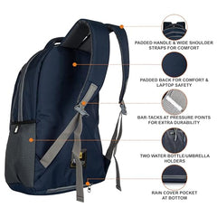 Half Moon 35L Laptop Bags for Men Office Use with Rain Cover | 17 inch Laptop Bag | Business Backpack Bags for Women | Reflective Night Safety School Bag for Boys & Girls