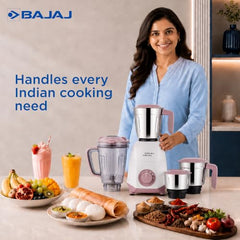 Bajaj GX-1 Mixer Grinder 500W | Superior Mixie For Kitchen | 2-In-1 For Dry Grinding | Blade Function With Titan Motor | 3 Stainless Steel Mixer Jars | 1 Year Product Warranty By Bajaj 【Blue】