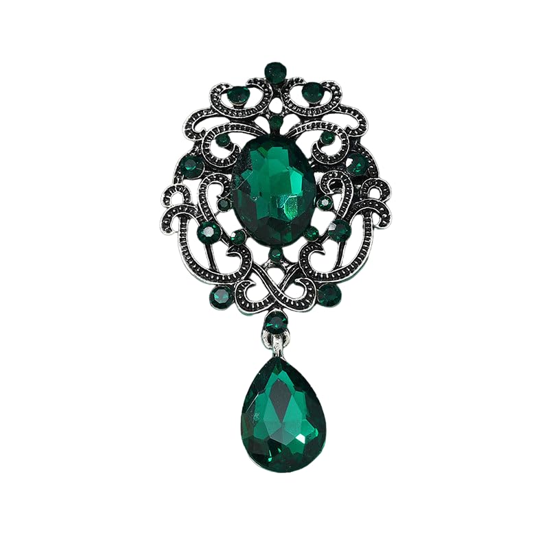 SYGA Brooch Pin Fashion Crystal Rhinestone Jewellery Pin Vintage Clothing Accessories Decoration Vintage Drak Green Diamond Brooches For Women- S75