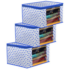 Kuber Industries Non-Woven Foldable Saree Covers With Zip|Polka Dots Wardrobe Organizer For Clothes|Transparent Window Keep 8 To 10 Saree|Suitable For Lehenga, Suit, Dress|Pack Of 9 (Blue & White)