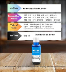 CANOFF GT53Xl for HP Black Pigment Refill Ink Compatible for HP Ink Tank 115, 310, 315, 319, 410, 415, 416, 419, 455, 500, 515, 530, 615, GT 5810, GT 5811, GT 5820 (GT53XL Black 5, 135ml)