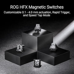 ROG Falchion Ace HFX 65% gaming keyboard with ROG HFX magnetic switches, rapid trigger toggle, 8000 Hz polling rate, three-layer dampening foam, silicone gasket mount, touch panel and protective cover