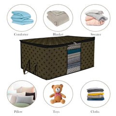 Amazon Brand - Solimo Underbed Storage Bag | Clothes Storage Organizer | Clear Window Blanket Cover | Cloth Organizer With Handle | Jute-Print Design | Large (Grey, Pack Of 3), 65 X 47 X 31 Cm