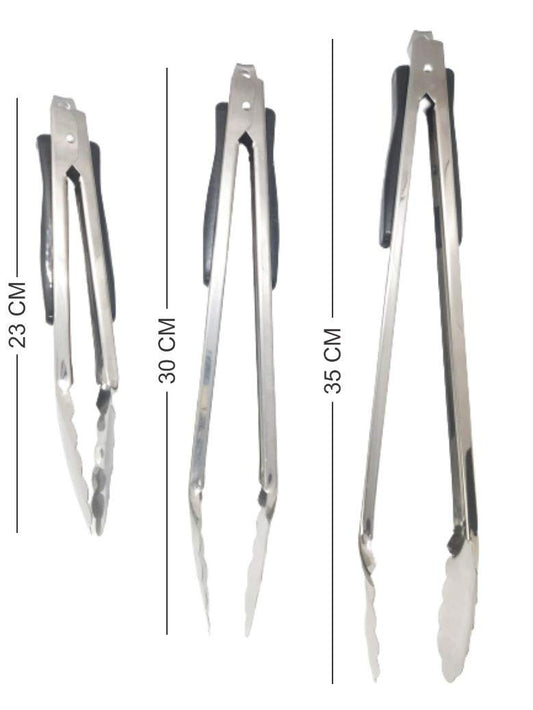 SYGA Kitchen Barbecue Serving Tongs, Stainless Steel Food Tongs, Non-Slip Heat Resistant Handle Cooking Tongs for Cooking Grilling, Salad, Turning and BBQ- Set of 3-23cm,30cm and 35cm, Silver & Black
