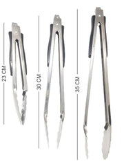 SYGA Kitchen Barbecue Serving Tongs, Stainless Steel Food Tongs, Non-Slip Heat Resistant Handle Cooking Tongs for Cooking Grilling, Salad, Turning and BBQ- Set of 3-23cm,30cm and 35cm, Silver & Black