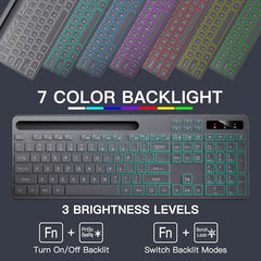 Soueto Wireless Keyboard with RGB Backlit, Phone Holder for Mac/PC, Black