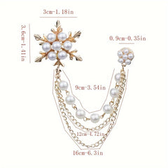 SYGA Snowflake Flower Brooch Pin with Pearls and Crystals, Gold, for Men & Women
