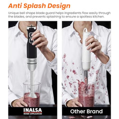 INALSA Hand Blender Mixer|1350W Copper Motor|Chopper,Coffee Beater/Frother,Whisker&Jar Attachment|Low Noise|20 Speed Control&Turbo Mode|BPA Free|Anti-Splash|2-Yr Warranty,Robot INOX 1350 Blend N Froth