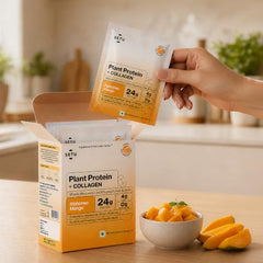 Setu Plant Protein + Veg Collagen | 24g Protein with Glutathione & Biotin | Pea & Rice Isolate | For Muscle, Skin & Hair | Protein Powder for Men & Women | Alphonso Mango Flavour | (1 Sachet Single Serve)