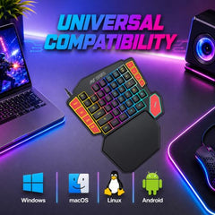 Ant Esports MK1005 One Hand Gaming Keyboard - 45 RGB Backlit Keys, 3 Macro Keys (G1-G3) + REC Key, WASD/Arrow Key Swap, Ergonomic Wrist Rest, USB Type-C OTG Adapter for PC, Laptop & Mobile Gaming
