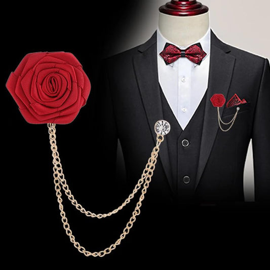 SYGA Rose Flower Brooch Pin for Men & Women,Beautiful Fashion Jewelry with Chain Design(Red)