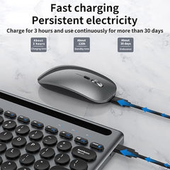 Wireless Keyboard and Mouse Combo with Phone Tablet Holder, Rechargeable Dual-Mode (Bluetooth 5.0 and 3.0 +2.4G) Multi-Device Silent Mouse for Windows, iPad, Tablet, MacOS,iOS,Android (Grayish Black)