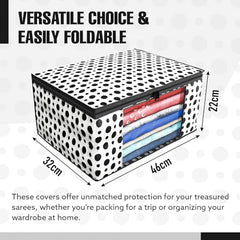 Kuber Industries Non-Woven Foldable Saree Covers With Zip|Polka Dots Wardrobe Organizer For Clothes|Transparent Window Keep 8 To 10 Saree|Suitable For Lehenga, Suit, Dress|Pack Of 9 (Blue & White)