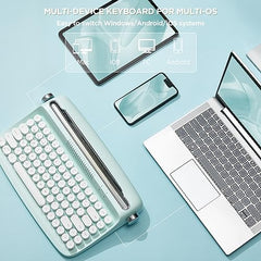 YUNZII ACTTO B303 Wireless Typewriter Keyboard, Retro Bluetooth Aesthetic Keyboard with Integrated Stand for Multi-Device (B303, Midnight)