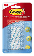Command Decorating & organizing Pack of 20 clips/hooks and 24 mini strips, Damage Free walls, Clear,Plastic