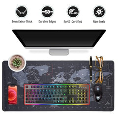 INOVERA Anti-Slip Gaming Mouse Pad | Shortcut Keys Rubber Stitched Mat |Desk Accessories for Laptop, Computer Home, Office (Black, 800L x 300B mm)