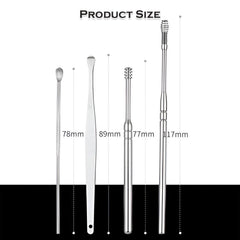 MOMISY 6 Pcs Innovative Spring Earwax Cleansing Tool Set | Portable Ear Wax Removal Set | Stainless Steel Spoon Ear Picks | Cleaning Kit for Home and Travel