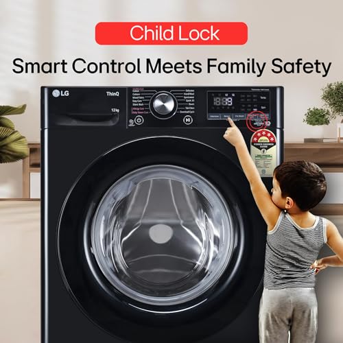 LG 12 Kg, 5 Star, AI Direct Drive Technology, Wi-Fi, Steam Fully Automatic Front-Loading Washing Machine (FHP1412Z3O, Intelligent & Convenient Fabric Care, Allergy Care, In-Built Heater, Onyx Black)