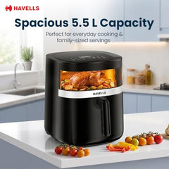Havells Prolife Stellar Chef Smartchoice Air Fryer 5.5 Ltr|1500 Watts|See Through Window|Aerocrisp Tech: Rapid air circulation in every direction|Non Stick Silicon Coated Basket|2 Year Brand Warranty