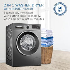 Bosch 10.5/6 KG Inverter Fully Automatic Front Load Washer Dryer (WNA2E4U1IN, 1400 RPM, 14 Wash Programs, LED touch display, Wash & Dry in 60 Mins, Cast Iron Grey)