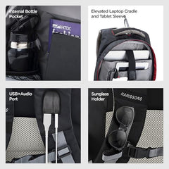 HARISSONS Sirius Travel Laptop Backpack | 45L | Fits 15.6” Laptop | Heavy-Duty Build | USB & Audio Port, Multi-Level Organizer, Trolley Sleeve | Work, Travel & College (black)