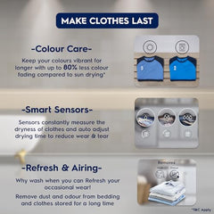 Electrolux 7.5Kg Vented Dryer Machine for Clothes, Reverse Tumbling, Smart Sensors, Colour Care, Drying Only - No Washing Function, UltimateCare 300, EDV754H3WB, White