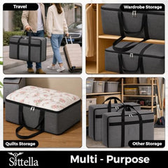 SITTELLA 2 Pack Large Foldable Storage Bags 58 L | Fabric Storage Organizer Box with Zip | Blanket, Quilt & Household Item Storage | Space Saving Storage Container | Beige