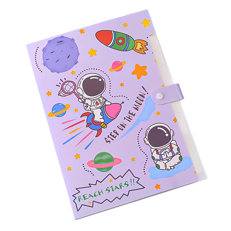 SYGA Cartoon Astronaut 6-Gate File Folder for A4 Student Exam Paper Organizing and Storage(Purple)