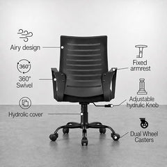 CELLBELL Desire C104 Mesh Mid Back Chair | Ergonomic Office, Study, Revolving, Computer Chair for Work from Home Heavy Duty Metal Base, Seat Height Adjustable (Black)