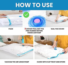 BRINKL Vacuum Storage Bags, 5 Pack with Air Pump, 80% Space Saving, Multiple Sizes - Small 50x70 cm, Medium 60x80 cm, Large 80x100 cm