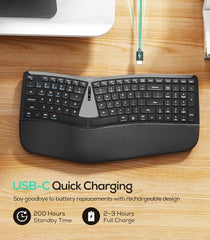Nulea RT07B Wireless Ergonomic Keyboard, A-Silver Black Split Keyboard, Wrist Rest, Bluetooth and USB Connectivity, USB-C Rechargeable, Compatible with Windows Mac