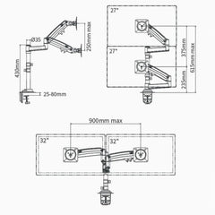 17-27" Gas Strut LED Monitor Desk Arm with Laptop Tray 360 Degree Swivel tilt