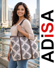ADISA Women's Office Laptop Handbag Large Printed Shoulder Bag (ADW4087-BLA-ORA)