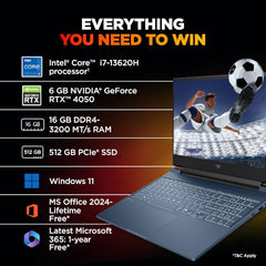 HP Smartchoice Victus, 13th Gen i7-13620H, 6GB RTX 4050, 16GB DDR4(Upgradeable) 512GB SSD, 144Hz, 300nits, 15.6''/39.6cm, Win11, Office24, Mica Silver, 2.3kg, fa2100tx, Xbox Gamepass* Gaming Laptop