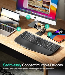 Nulea RT07B Wireless Ergonomic Keyboard, A-Silver Black Split Keyboard, Wrist Rest, Bluetooth and USB Connectivity, USB-C Rechargeable, Compatible with Windows Mac