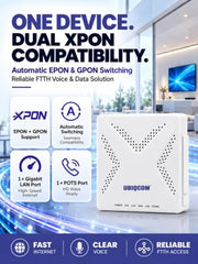 UBIQCOM UB5021GV XPON ONT Optical Network Terminal, 1GE + 1 POTS, GPON Fiber Broadband Modem with VoIP Voice Support, SC/UPC Connector, FTTH ONT for Home & SOHO Users
