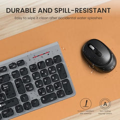 Portronics Key2 Combo Wireless Keyboard and Mouse Set,with 2.4 GHz USB Receiver,Silent Keystrokes,1200 DPI Optical Tracking,Compact Design,Multimedia Keys for PC,Laptop & USB Supported Devices(Grey)