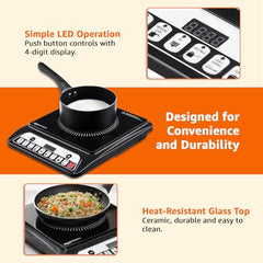 Amazon Basics 1600W Induction Cooktop | 7 Pre-Set Cooking Menus | LED Display | Smart Push Buttons I Energy Efficient, Auto Cut-off, 20A IGBT & 4KV Surge Protection I Black