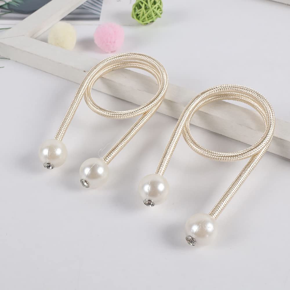 Syga 2Pcs Curtain Tiebacks 46cm Curtain Clip Rope Holdbacks Classy Decorative Pearl Holder Buckles for Home Hotel Window Draperies Rope Ties Office Living Bedroom Decoration- Pack of 2, Beige