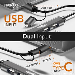 Frontech 8-in-1 Multi-Port Expansion Hub, Dual Input (USB-C & USB), High-Speed Data Transfer, Metal Matt Finish, Backed with 1 Year Warranty (NC-0058)