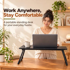 HOMERO Adjustable & Foldable Laptop Bed Table with Cup Holder -Brown