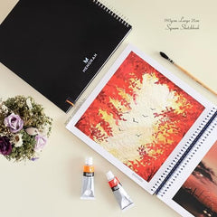 MENORAH - Artist Square Sketch Book - 180 GSM - Square Drawing Book - (100 Pages/50 Sheets) - Hard Metal Spiral Bound - (15.0 cm x 15.0 cm) - Pink