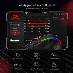 Redragon M612AK PRO RGB Gaming Mouse, 8000 DPI Wired/Wireless Optical Mouse with 9 Programmable Buttons & 7 Backlit Modes, BT & 2.4G Wireless, Software Supports DIY Keybinds Rapid Fire Button