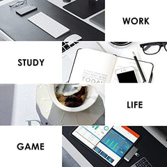 Dyazo Vegan PU Leather Mouse Pad for Remote Work/Office/Gaming, Large Desk Mat, Dual-Sided Anti-Slip, Water-Resistant Design (800 x 300mm, Navy Blue & Yellow)