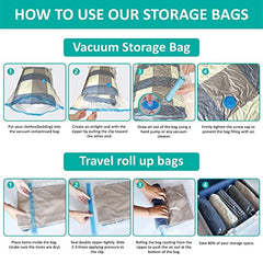 16 Travel Compression Bags Vacuum Packing, Roll Up Travel Space Saver Bags for Luggage, Cruise Ship Essentials (6 Large Roll/6 Medium Roll/4 Small Roll)