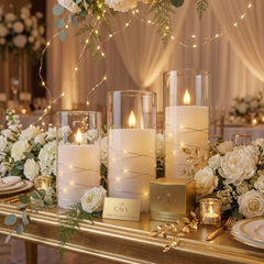 CAVY LED Glass Pillar Candles Light with Acrylic Fiber Glass | Flameless Smokeless Decorative LED Candles Faux Dancing Wicks | Perfect for Diwali Decoration, Home Decor, Gifting, Wedding (Set of 5)