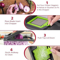 Vegetable Chopper 16 in 1 with Container, Veggie Chopper Food Chopper and Dicer, Onion Chopper Vegetable Cutter with 8 Stainless Steel Blades, Easy Meal Prep Kitchen Tool, Green