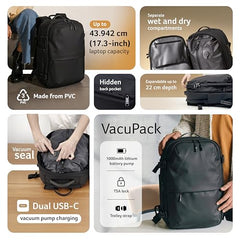 Acer VacuPack Vacuum Backpack I Fit Upto 17.3 Inch Laptops I Expandable Travel Backpack with Built-in Electric Vacuum Pump I TSA Lock I USB Charging Port I Wet Dry Pocket I Anti Theft Pocket